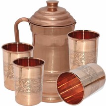 Kupfer Designer Ayurveda Gesundes Trinkwasser 1,5 l Krug &amp; 4 Gläser Set Becher - £33.59 GBP