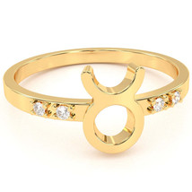 Taurus Zodiac Sign Diamond Ring In Solid 14k Yellow Gold - £196.74 GBP