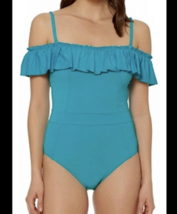 NWT Bleu by Rod Beattie Off-The-Shoulder One-Piece Swimsuit, Teal Size 4 - £39.95 GBP