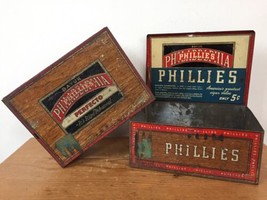 Pair 2 Vtg Antique Bayuk Phillies Perfecto Original Cigar Metal Tin Box ... - $59.99