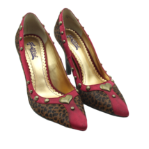 Hale Bob Womens Sz 7.5 Leopard Animal Print Red Point Toe High Heels w/ Heart - £28.48 GBP