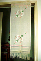 Vintage Arts &amp; Crafts Linen Runner Vanity Scarf Hand Embroidered Long Fr... - £43.86 GBP