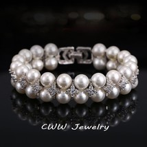  pearl jewelry double rows cubic zirconia setting big bridal bracelets bangle for women thumb200