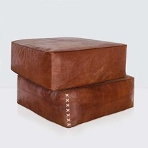 Ottoman square Moroccan handmade leather, footstool  , hassock , Floor C... - $300.00