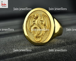 18 Kt, 22 Kt Genuine Solid Gold Winged Dragon Signet Men&#39;S Ring 12 - 24 Grams - £1,741.83 GBP+