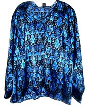 Elementz Woman Black &amp; Blue Floral Shirt Polyester Long Sleeve Shirt Sz 2X - £21.15 GBP