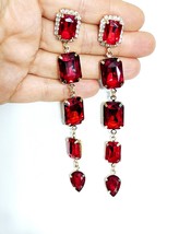 Red Chandelier Earrings, Rhinestone Pageant Drop Earrings, Dangle Austrian Cryst - £33.13 GBP