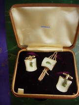 Seahorse Cufflinks Vintage Rose gold tie Clip Set Original box Good Luck Silver  - £145.48 GBP