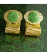 Jade Cufflinks with chain  Mesh wraps high quality green cuff links mens formal  - $145.00