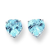 14K White Gold Heart Blue Topaz Earrings Jewelry 7mm - £157.52 GBP