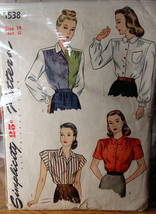 Vintage Pattern 1538 Women's Bouse bust 32" 1940s  - $9.99