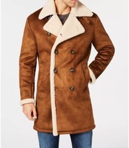 NWOT Guess Medium Cognac Faux Suede Shearling Long Sleeve Coat - £72.13 GBP