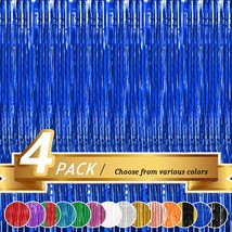 Blue Foil Fringe Curtain, Metallic Photo Booth Backdrop Tinsel Door Curtains For - £17.57 GBP