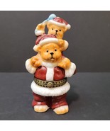 Vintage Hand Painted Ceramic Christmas Holiday Bear Holding Jr Bear On S... - $13.56 CAD