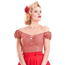 15- summer women 50&#39;s gingham sweetheart neckline off  dolores tops in red pinup - £100.57 GBP