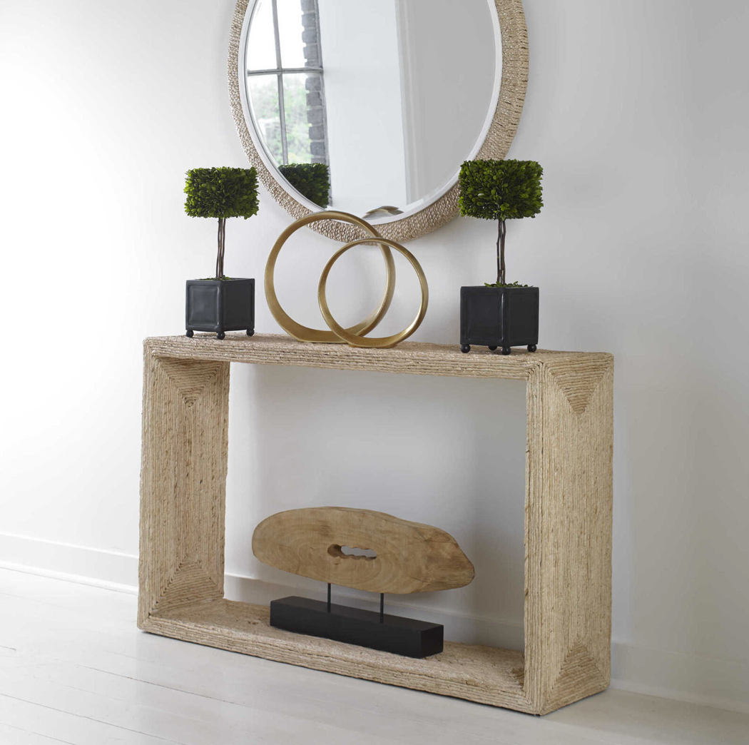NEW Horchow Forester Console Coastal Modern Organic Rattan Style with 47" Mirror - $1,454.11