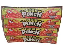 Full Box 24x Packs Sour Punch Strawberry Mouthwatering Sour Straws Candy... - £20.54 GBP