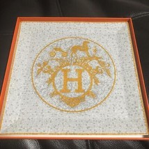 Hermes Mosaique au 24 Plato Cuadrado 23CM Oro Porcelana Vajilla de Vajilla - £326.13 GBP