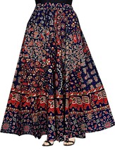 Rajasthani Jaipuri Women Traditional Ethnic Gold Print Long Skirt  Blue 1 Pcs - £21.83 GBP