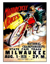 Milwaukee Vintage 1926 Motorcycle Racing 13 x 10 inch Advert Giclee CANV... - £15.65 GBP