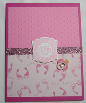 Stampin up! Handmade card Cutest Baby Ever Bright Pink Glitter Girl w/ envelope - £4.78 GBP