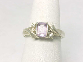 AVON Sterling Silver Emerald-cut AMETHYST and WHITE TOPAZ RING - Size 5 - $35.00