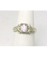 AVON Sterling Silver Emerald-cut AMETHYST and WHITE TOPAZ RING - Size 5 - £27.91 GBP