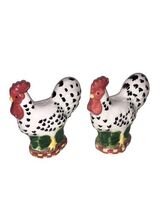 Vtg Chicken Rooster Salt Pepper Shakers Set Black White Farmhouse Countr... - $17.00