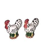Vtg Chicken Rooster Salt Pepper Shakers Set Black White Farmhouse Countr... - $17.00