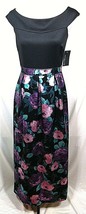 Black Cap Sleeve Dress Womens 8 Floral Long Maxi Modest Evening Medium F... - £45.53 GBP