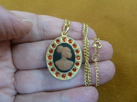 (CA30-132) RARE African American LADY black + brown CAMEO brass pendant necklace - £23.07 GBP