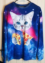 AIDEAONE Funny Novelty Taco Pizza Cat Colorful Space Galaxy Shirt Size XL - $12.59