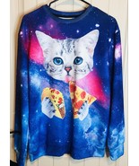 AIDEAONE Funny Novelty Taco Pizza Cat Colorful Space Galaxy Shirt Size XL - £9.83 GBP