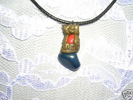 NEW HANDMADE CLAY HOOT OWL w BLUE AGATE GEMSTONE NUGGET PENDANT ADJ NECK... - $5.99