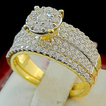 10K Yellow Gold Finish 1.50 Ct Diamond Wedding Bridal Band Engagement Ri... - $1,585.89 MXN