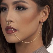 Septum Fake Nose Rings with Chain Fashion Ear Chain Long Hook Earrings for Women - £9.33 GBP