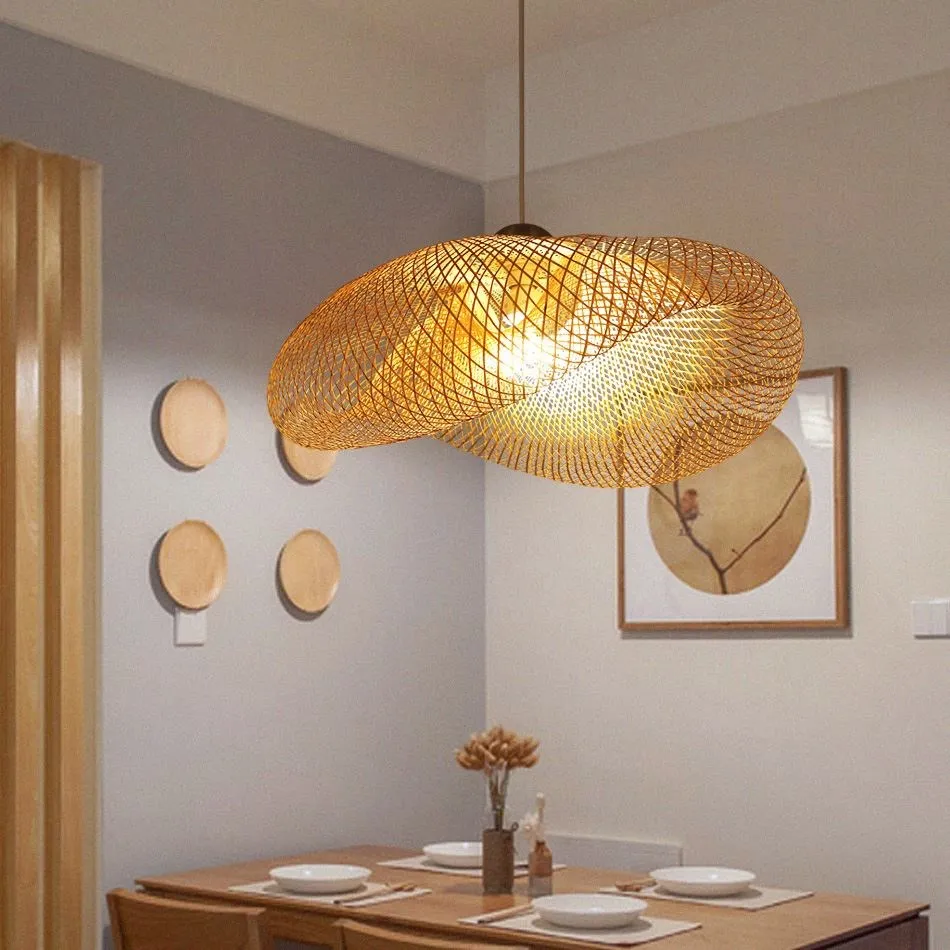 Bamboo rattan wicker chandelier 60/50/40cm Handmade Lampshade LED hangin... - $204.93+
