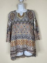 Jess &amp; Jane Womens Size S Geometric Rhinestone Knit Tunic Blouse 3/4 Sleeve - £5.26 GBP