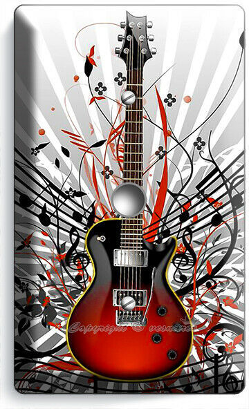 RED ELECTRIC GUITAR NOTES LIGHT DIMMER CABLE WALL PLATES MUSIC STUDIO ROOM DECOR