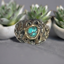 Artisan Caged Turquoise Sterling Silver Round Turquoise Ring Size 5.5 Vintage - £146.54 GBP