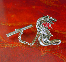 Fireman tie tack Vintage Oriental Dragon with firefighter hat Chinese As... - £67.93 GBP