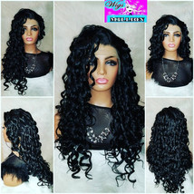 Pam&quot; Synthetic Wig Hair, Long Kinky Curly Black Lace Front Wig 22 inches, hair l - £82.57 GBP