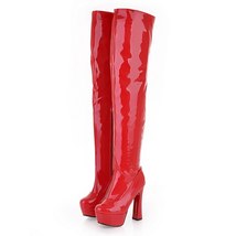 Women Boots Sexy 13CM High Heels Thigh High Winter Snow Lady Black Leather Over  - £90.72 GBP