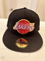 New Era 59Fifty Los Angeles Lakers Classic Logo Black/Burgundy Fitted Hat 7 1/4 - £19.78 GBP