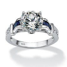 PalmBeach Jewelry 5.01 TCW CZ and Sapphire Platinum-plated Sterling Silver Ring - £50.52 GBP