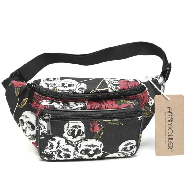 Ler brand new women waist bag canvas fanny pack large capacity waist belt bag skul rose thumb200