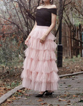 PINK Layered Tulle Skirt Women Plus Size Fluffy Long Tulle Skirt Princess Outfit image 11