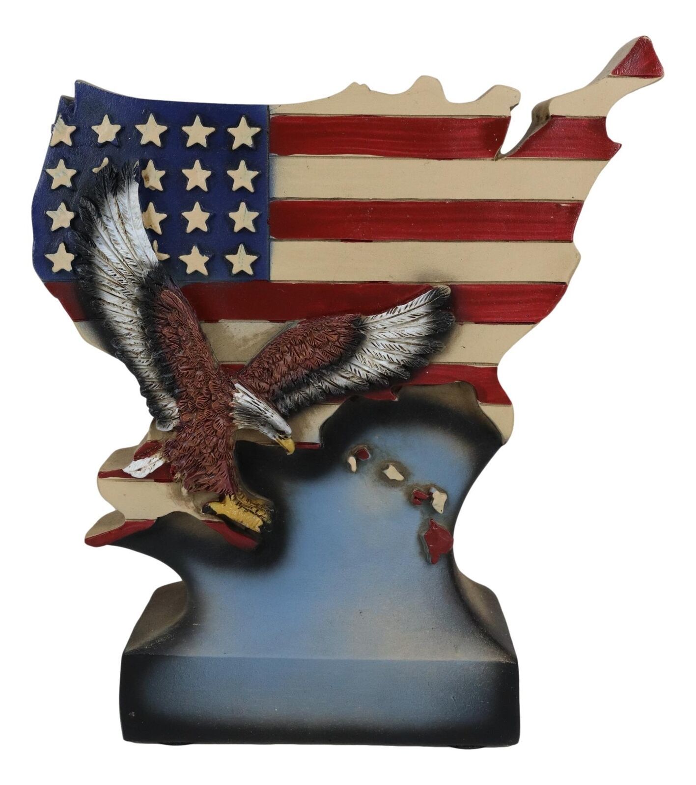 Primary image for Patriotic Bald Eagle Soaring Over American Flag USA Map Desktop Plaque Figurine
