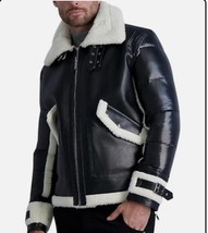 Karl Lagerfeld Paris Men&#39;s Faux Leather/Shearling Jacket-Black/White- la... - $10,551.38 MXN