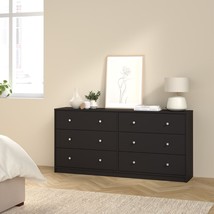 Modern Wooden Wide Black Chest Of 6 (3+3) Drawers Bedroom Clothing Storage Unit - £159.70 GBP